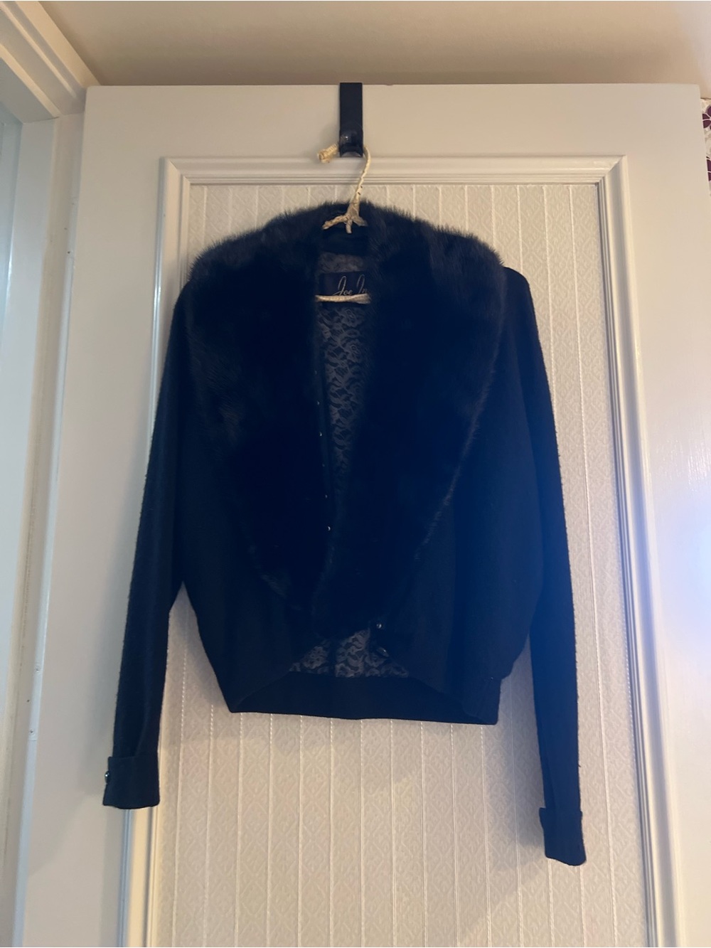 Black Faux Fur Trim Cropped Blazer Jacket